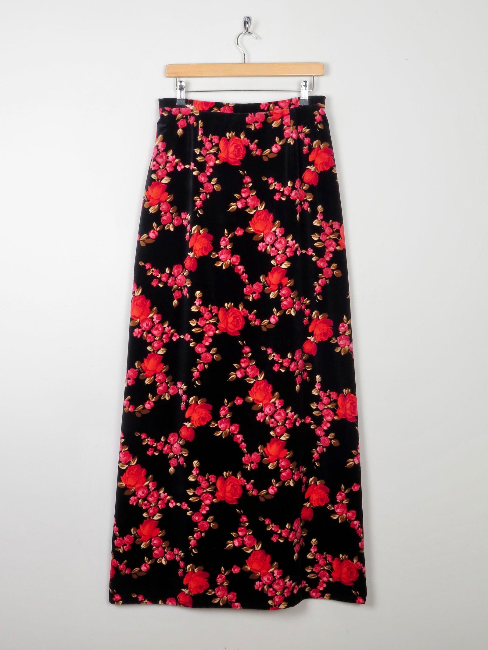 Vintage floral velvet maxi skirt hot sale