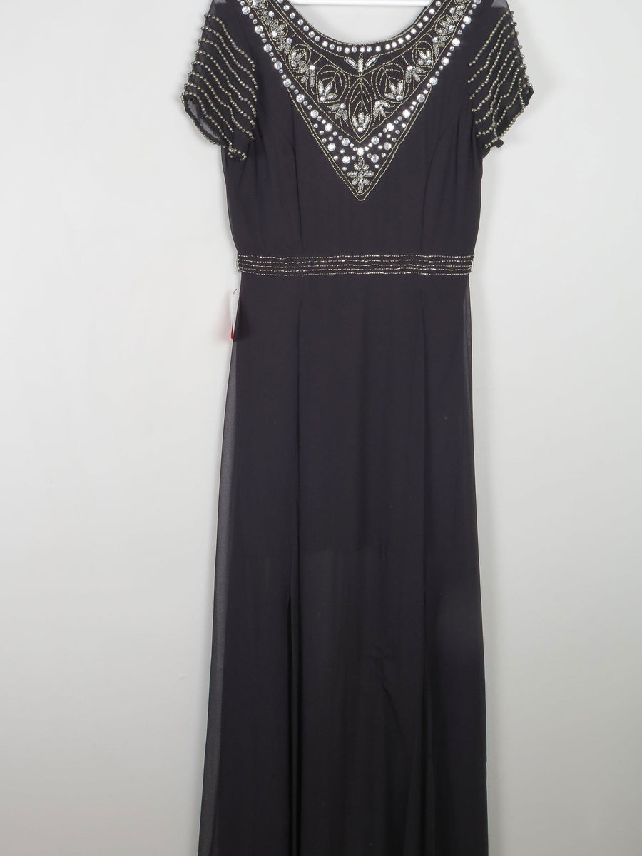 Black Long Vintage Style Chiffon Dress With Beading New 12