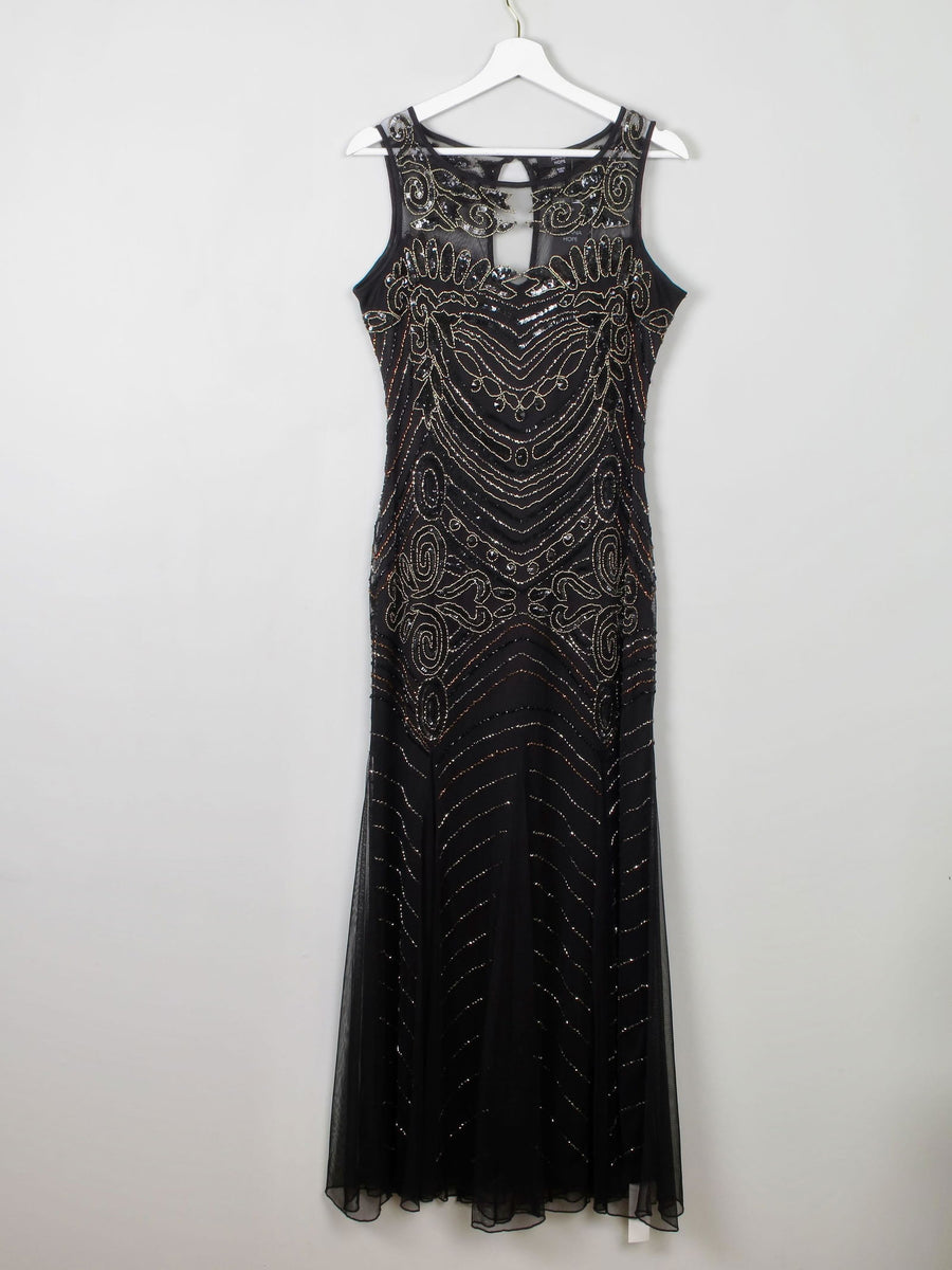 Black Vintage Style Beaded Evening Dress Long Joanna Hope New 14