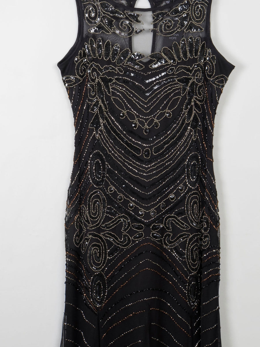 Black Vintage Style Beaded Evening Dress Long Joanna Hope New 14