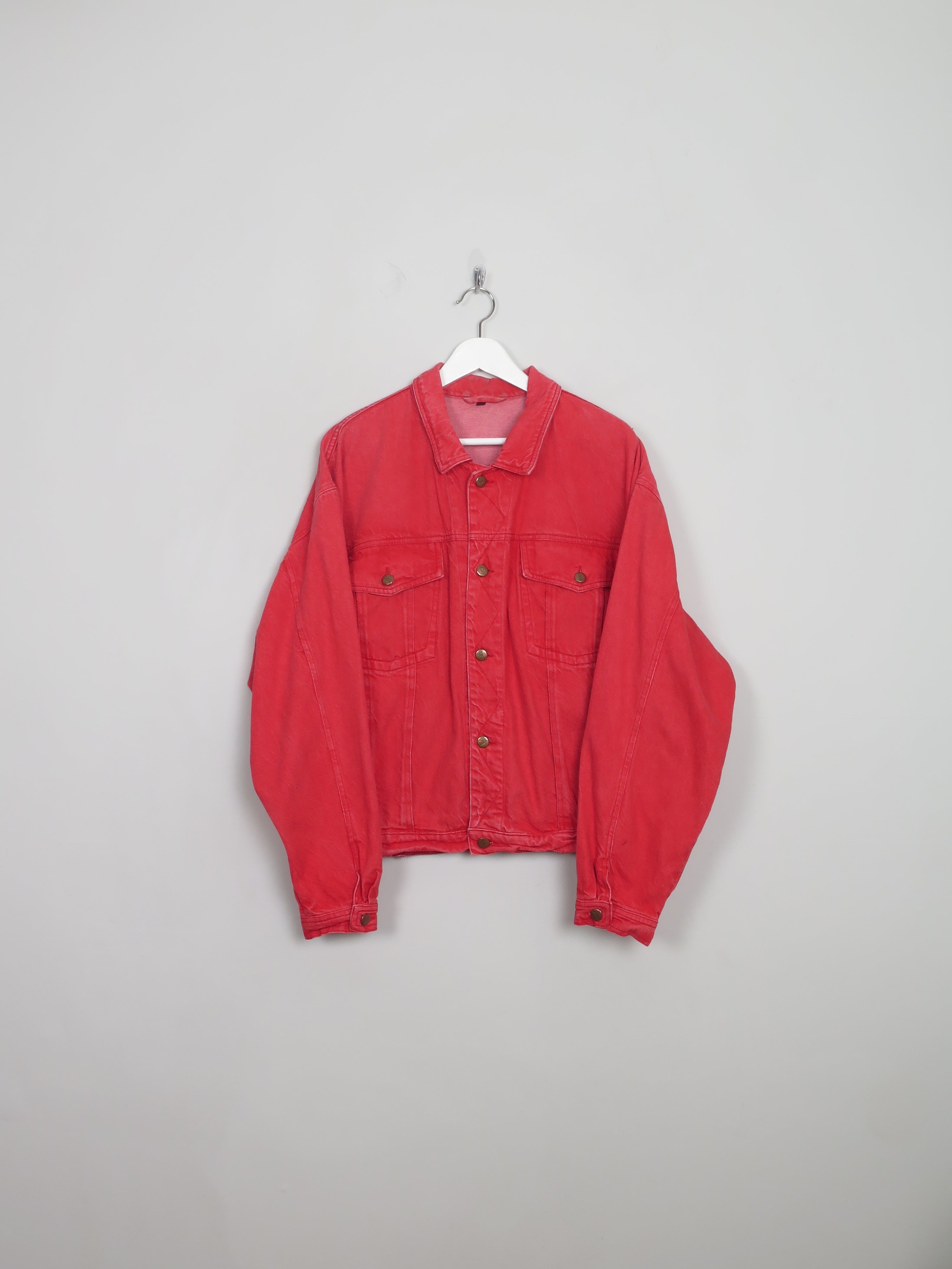 Men's Vintage Red Denim Jacket M Oversized