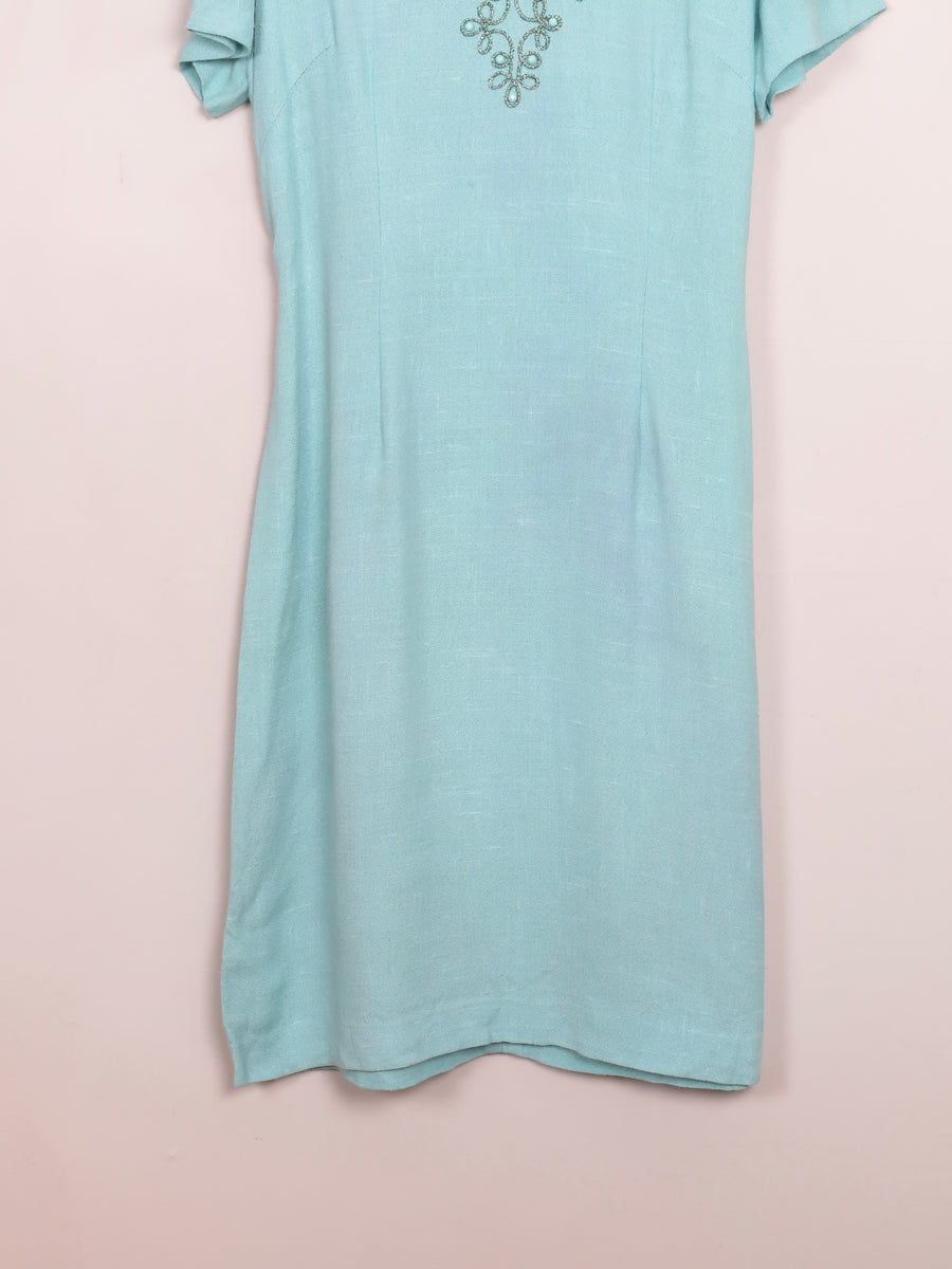 Vintage Blue Moygashel Linen 1960s Dress 14 - Main Image