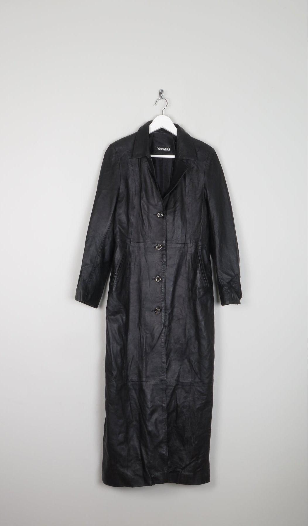 Ladies Long Black Vintage Leather Coat XS S