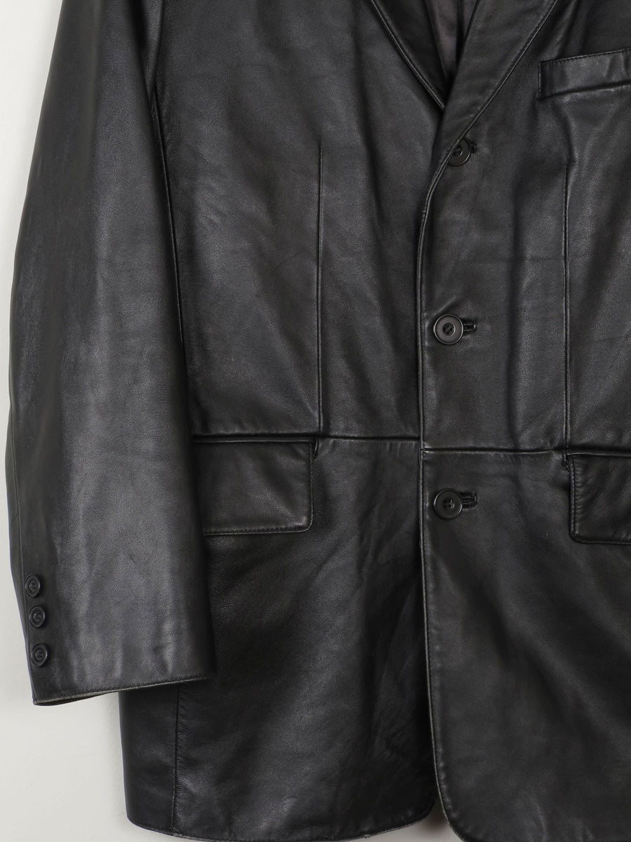 Padded leather jacket, men's size L unclear black type Vintage Second Hand