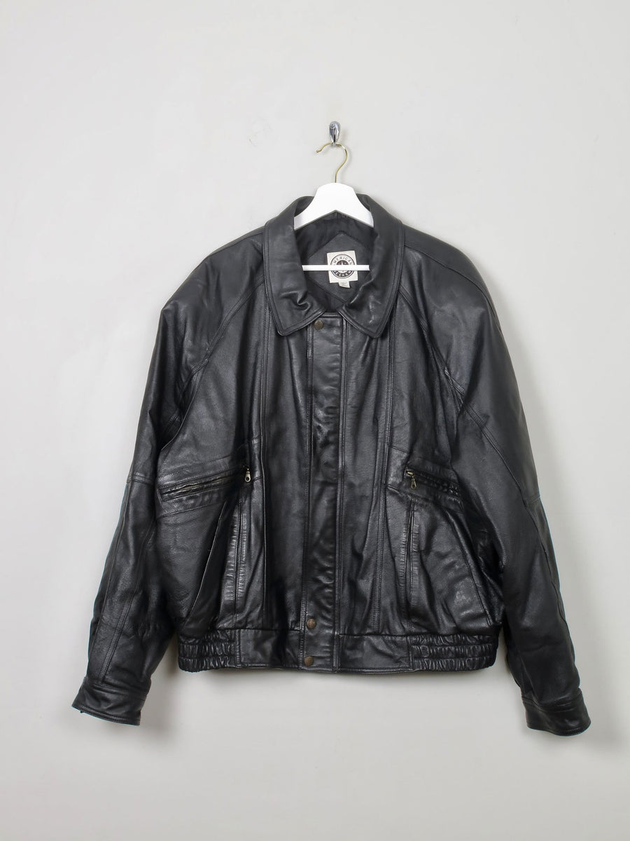 ジャケット・アウター vintage learher bomber jacket black Men's Vintage Black Leather Bomber Jacket L/XL
