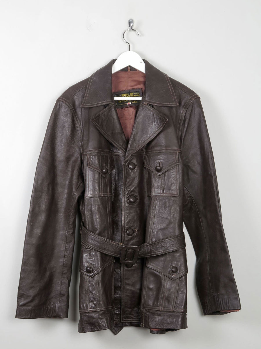Men's Vintage Brown Leather Jacket With Belt M