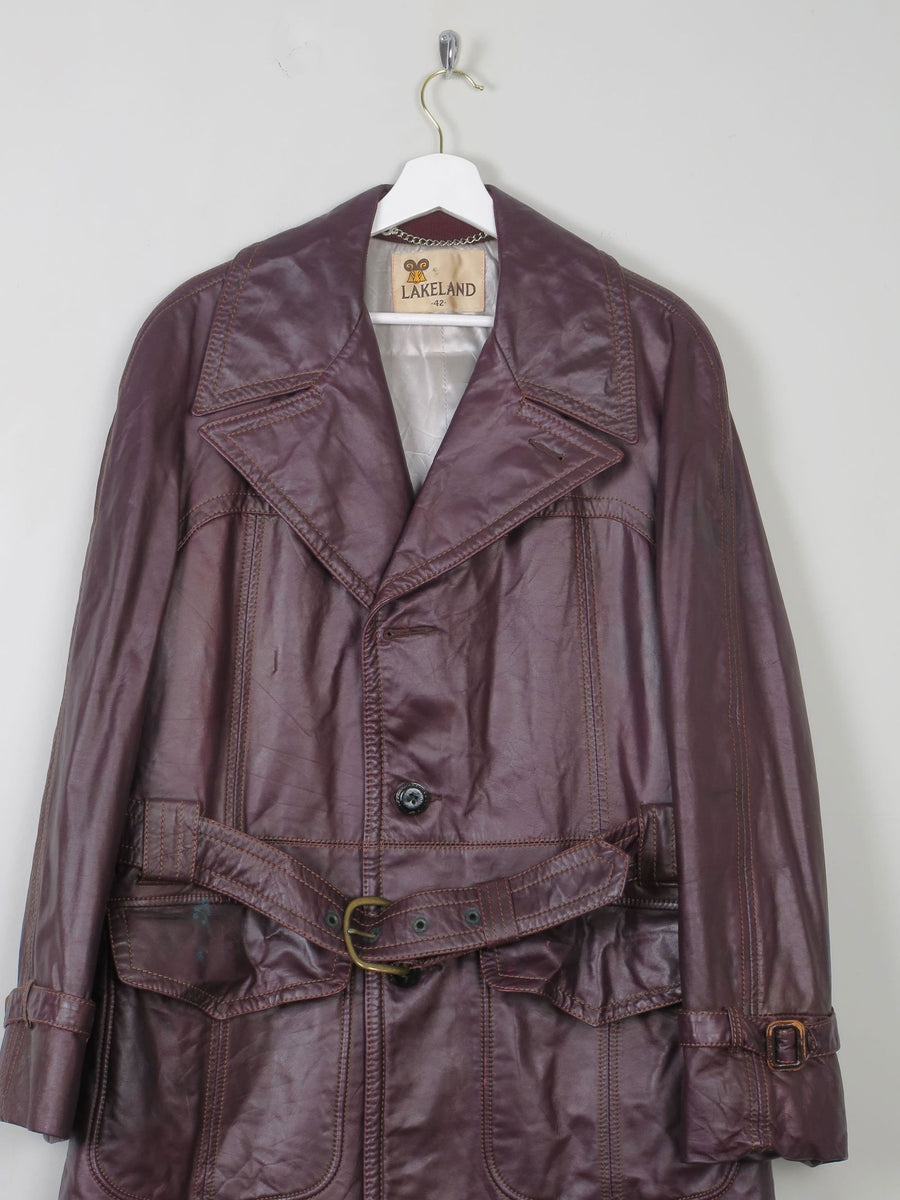 Men's Vintage Burgundy Leather 3/4 Coat M