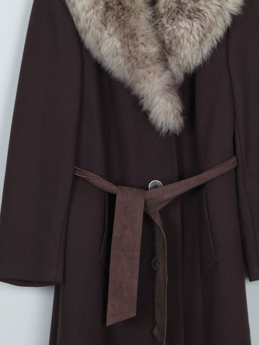 70's Double Breasted Soft Brown Coat with Brown Faux Fur Collar main image 0