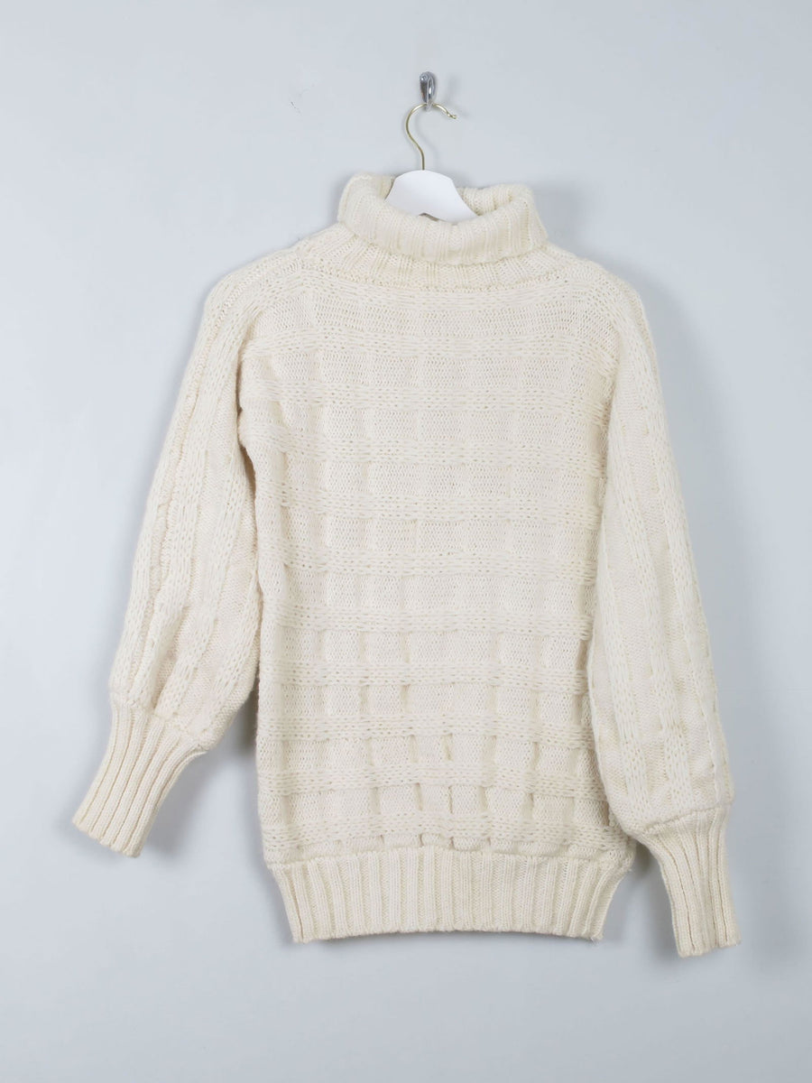 Women's Cream Wool Vintage Aran Polo Neck Jumper S/M