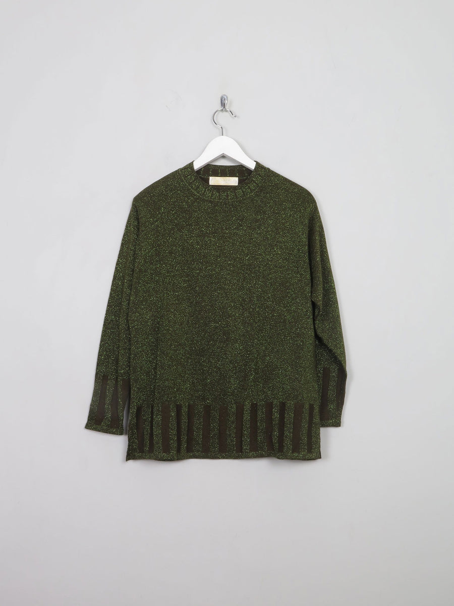 Women's Green Lurex Vintage Jumper Top S/M