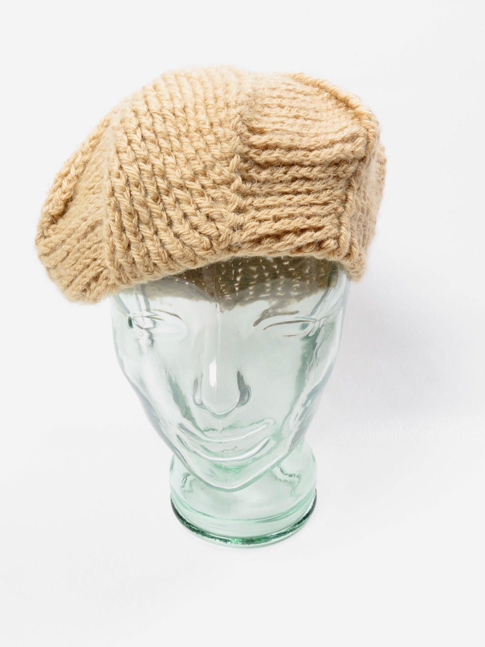 Vintage Hat Lot | Beret | Crochet Knit | Brown Beige | 60s | 40s | 30s Taupe knit Beret, Cashmere Blend beret with Sparkle  main image 3
