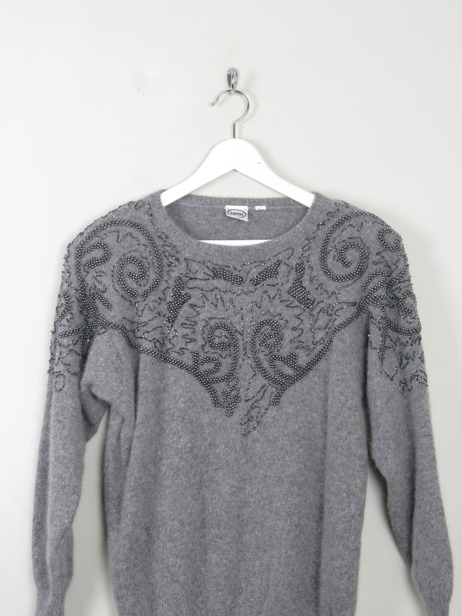 Women's Vintage Grey Embellished Jumper S/M