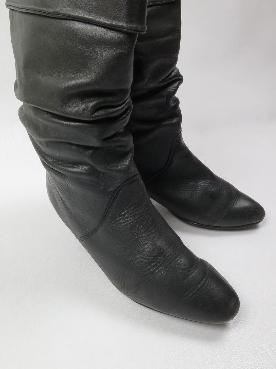 Women's Vintage Short Black Leather Boots 39/6