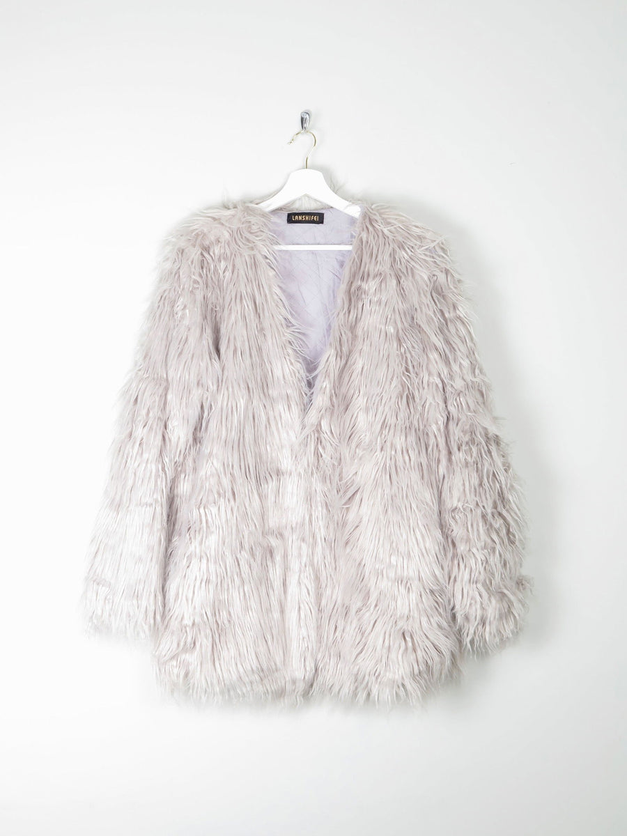 Women's Vintage Style Grey Fluffy Long Lanshifel Jacket M