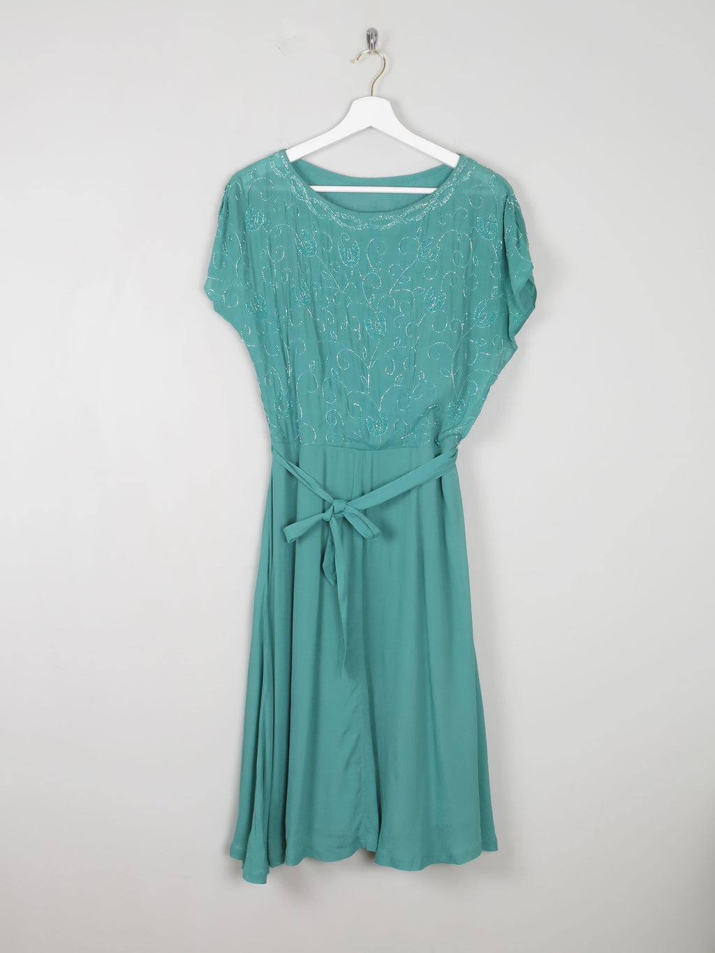 Aqua Beaded 1950s Vintage Style Beaded Dress 10 - The Harlequin