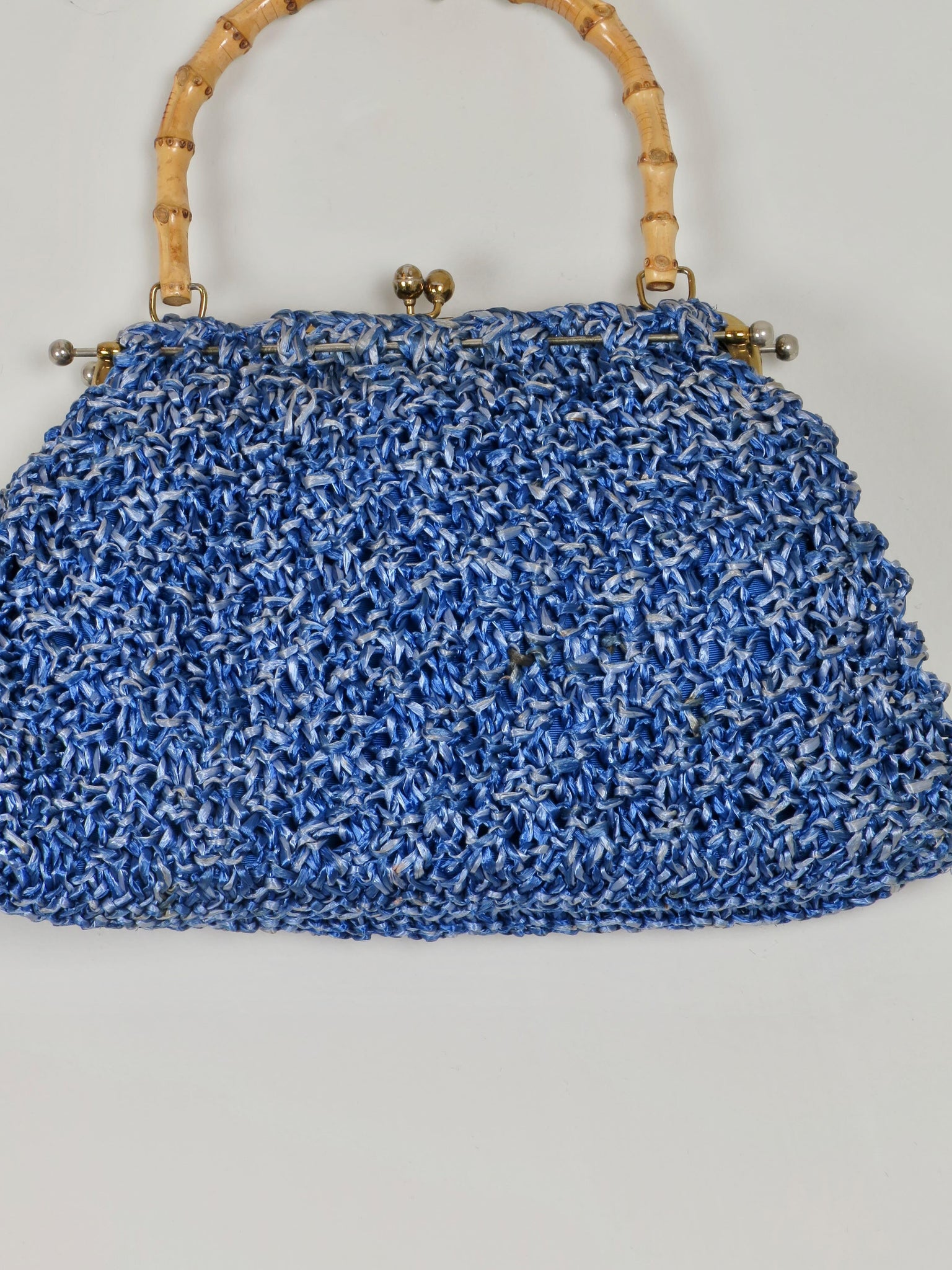 Blue Vintage Straw Handbag 1950s - The Harlequin