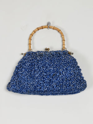 Blue Vintage Straw Handbag 1950s - The Harlequin