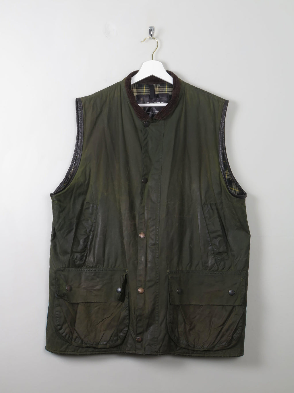 Men' s Vintage Barbour Gilet Waxed Green XL - The Harlequin