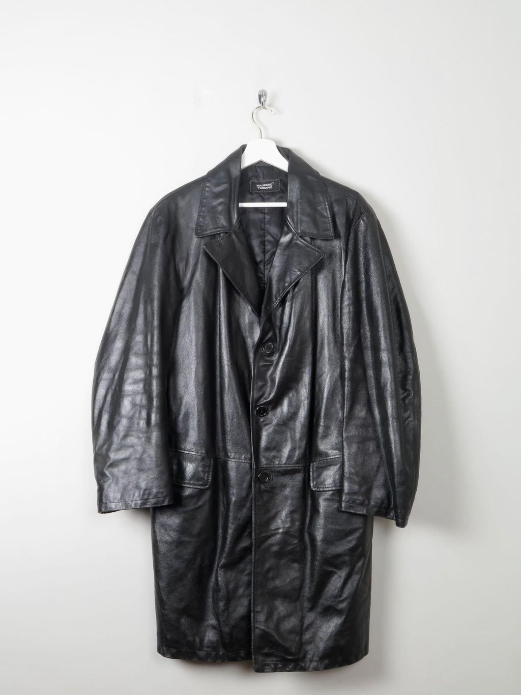 Men's Vintage black Leather Coat  M - The Harlequin