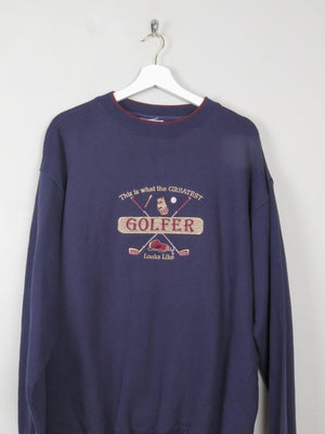 Mens Navy Vintage Embroidered Golfer Sweatshirt M - The Harlequin