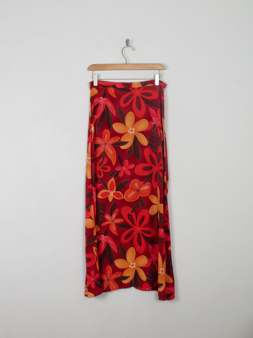 Printed Vintage Maxi Red & Orange Skirt 28W 10 - The Harlequin