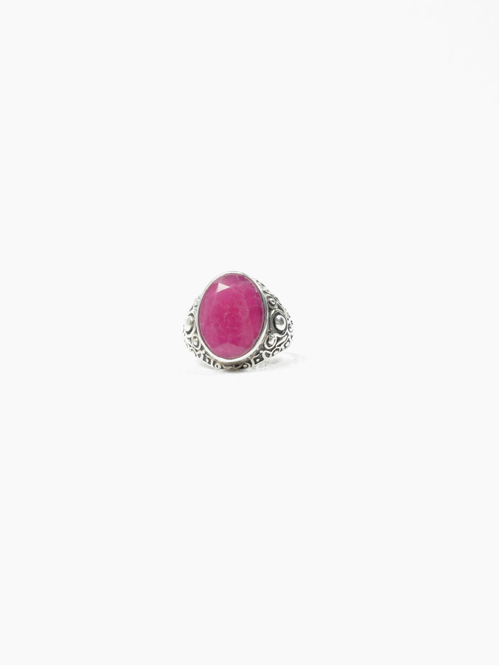 Silver Dark Pink Ruby Ring - The Harlequin