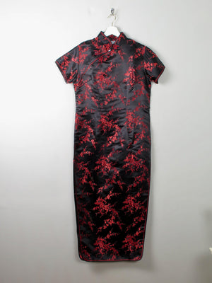 Vintage Chinese Silk Mandarin Dress Black & Red M - The Harlequin