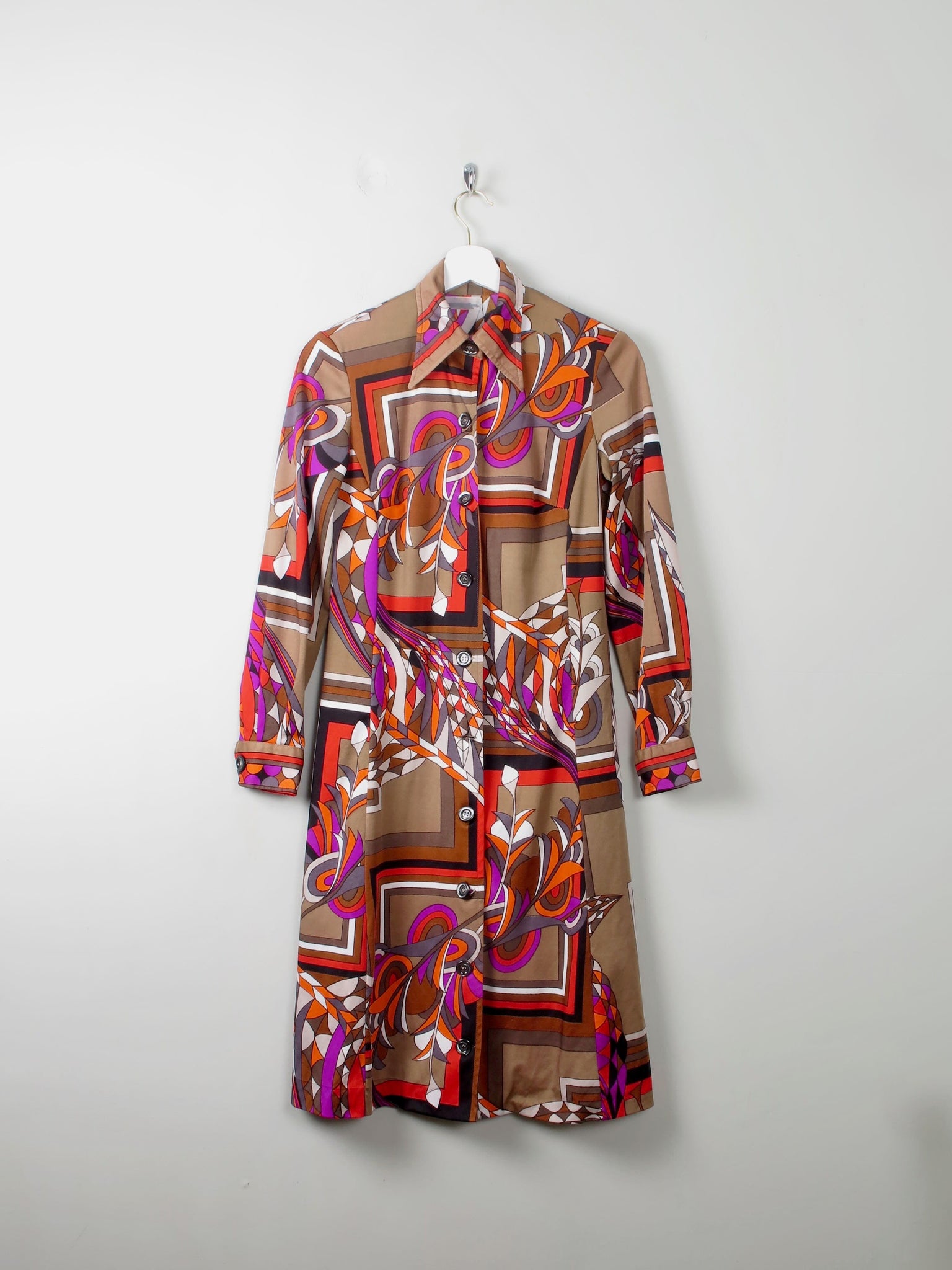 Vintage Printed 70s Shirt Dress S - The Harlequin