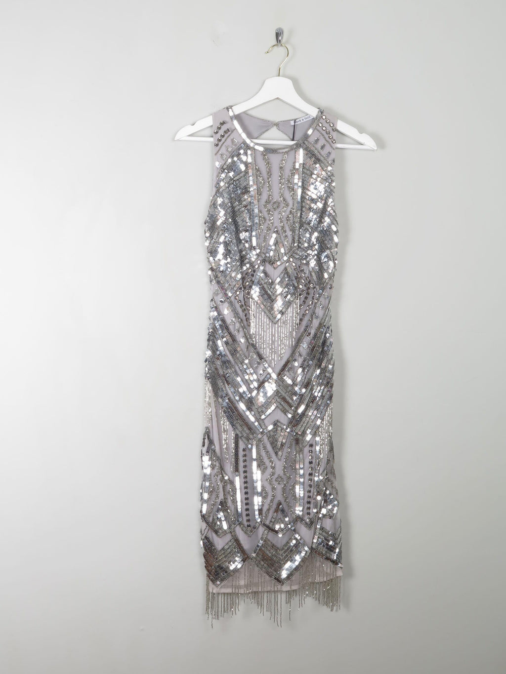 Vintage Style 1920s Flapper Silver Beaded Dress New S - The Harlequin