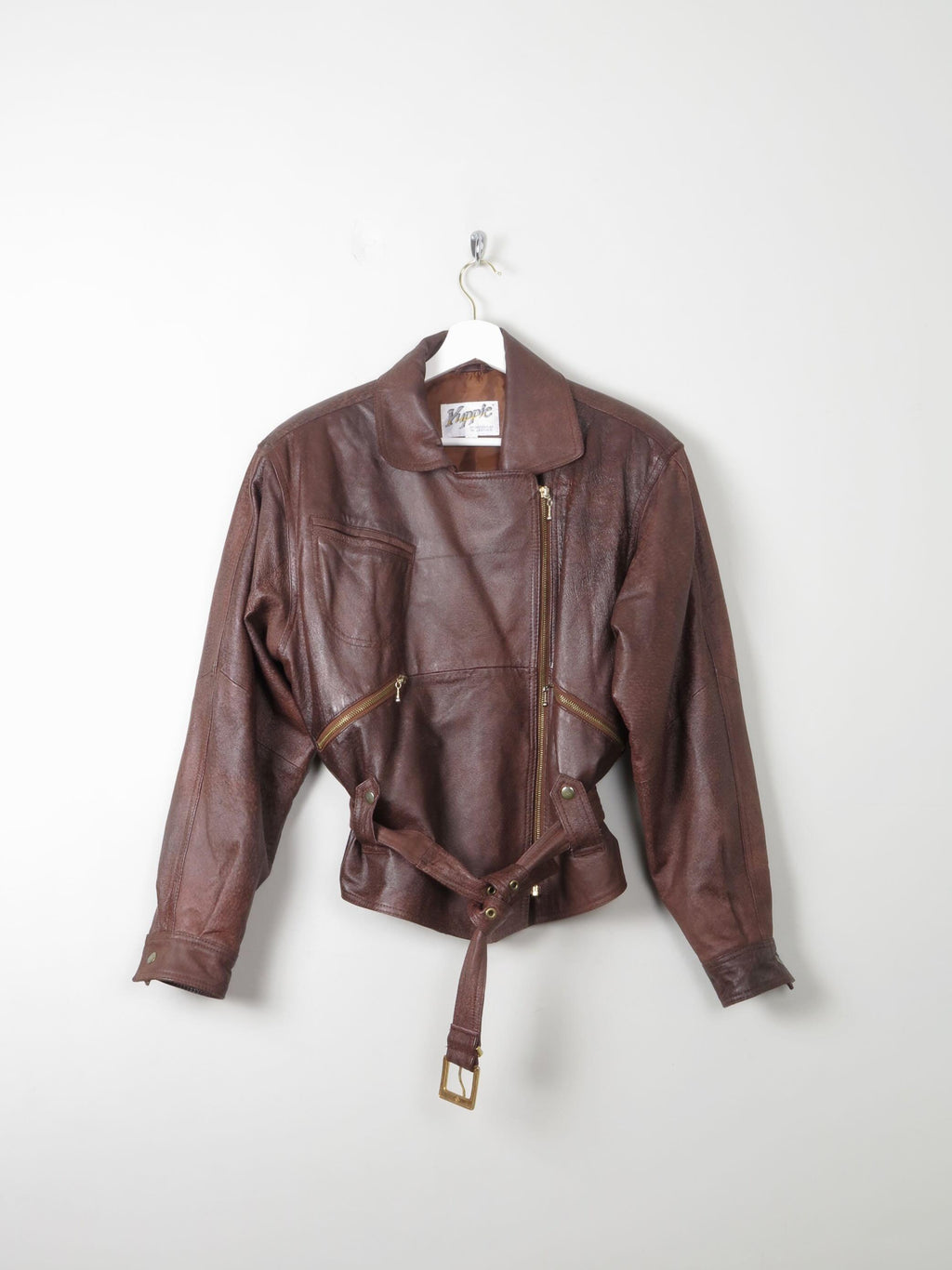 Women's Brown Vintage Leather Biker Jacket M - The Harlequin