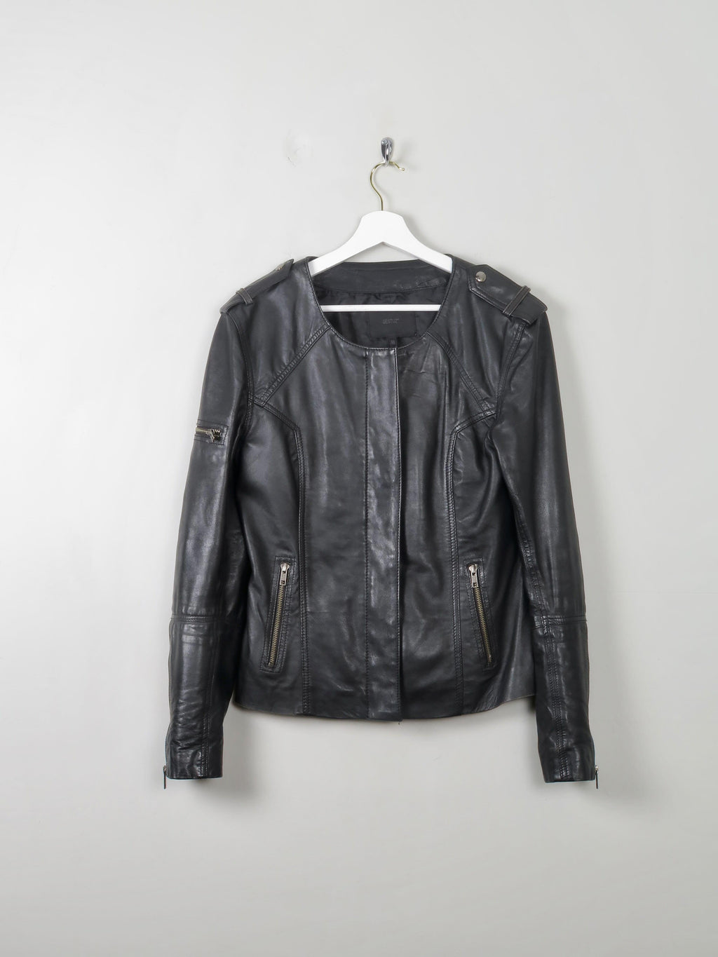 Women's Gestuz Black Leather Jacket 10/40 - The Harlequin