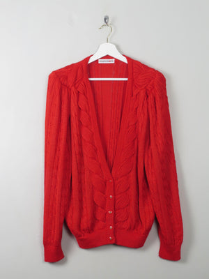 Women's Red Knitted VIntage Cardigan M/L - The Harlequin
