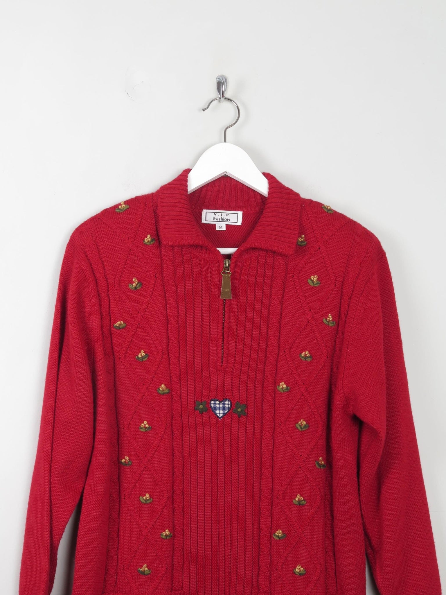Women's Red Vintage Embroidered Jumper S - The Harlequin