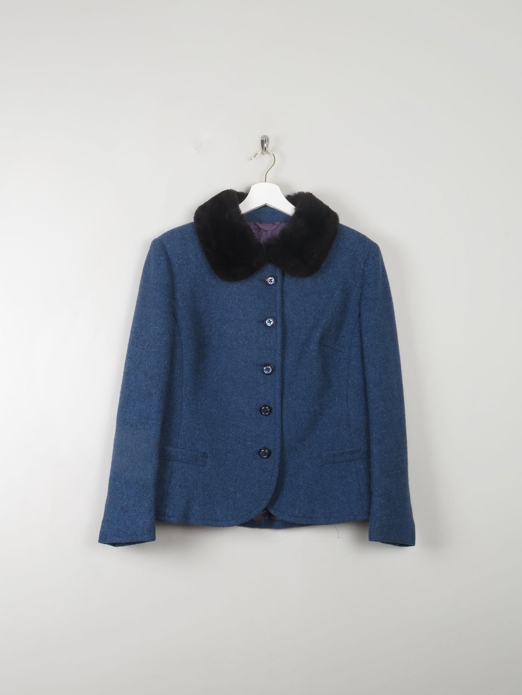 Women's Tweed Vintage Jacket With Faux Fur Trim L - The Harlequin