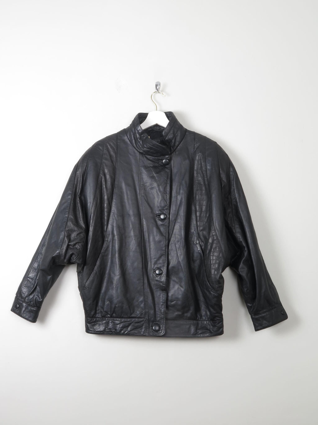 Women's Vintage Black  Leather Bomber Style Jacket - The Harlequin