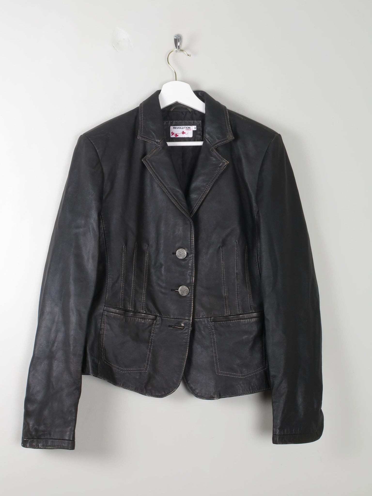 Women's Vintage Black Leather Jacket M - The Harlequin