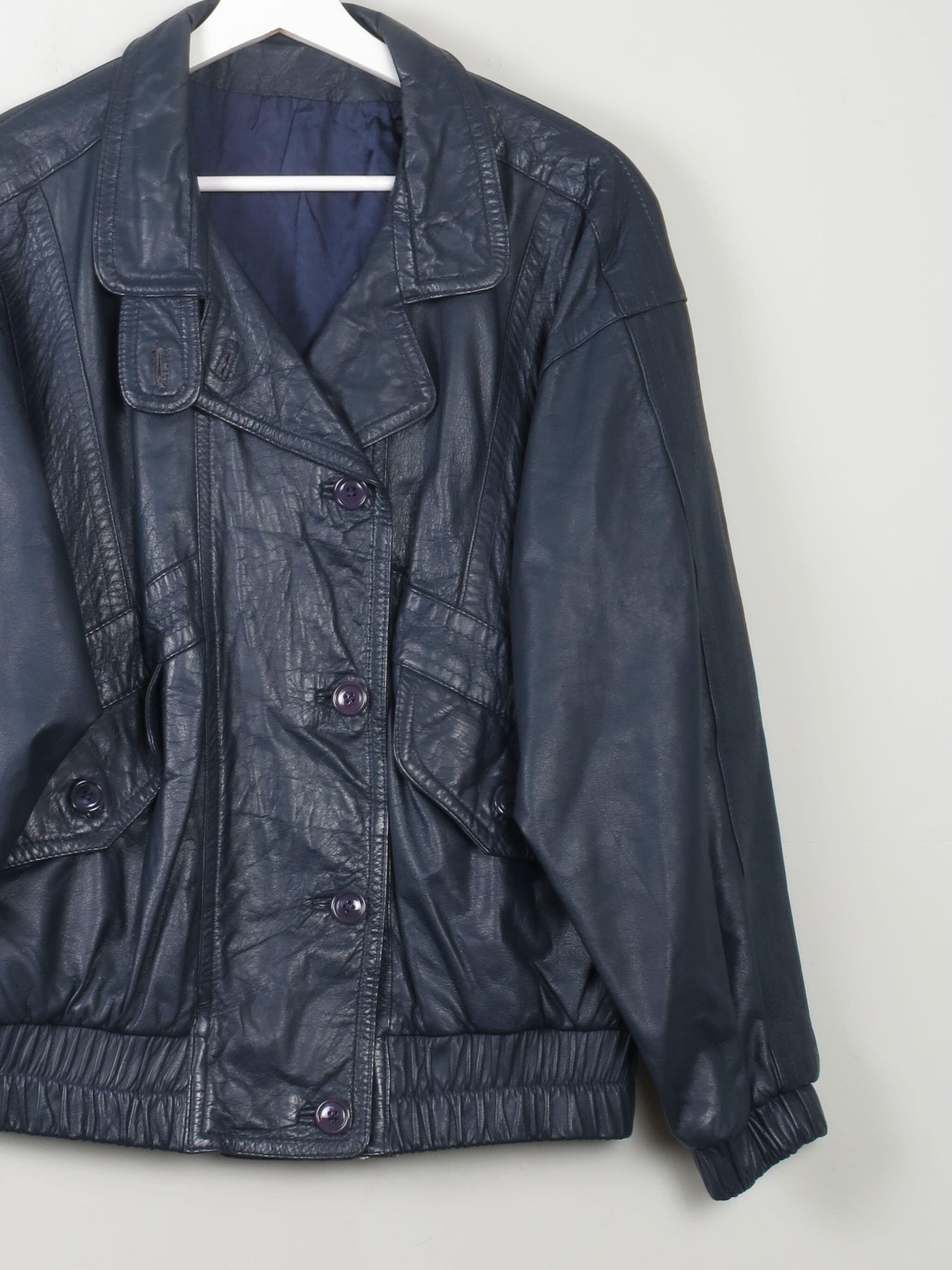 Women's Vintage Navy leather Bomber Jacket S - The Harlequin