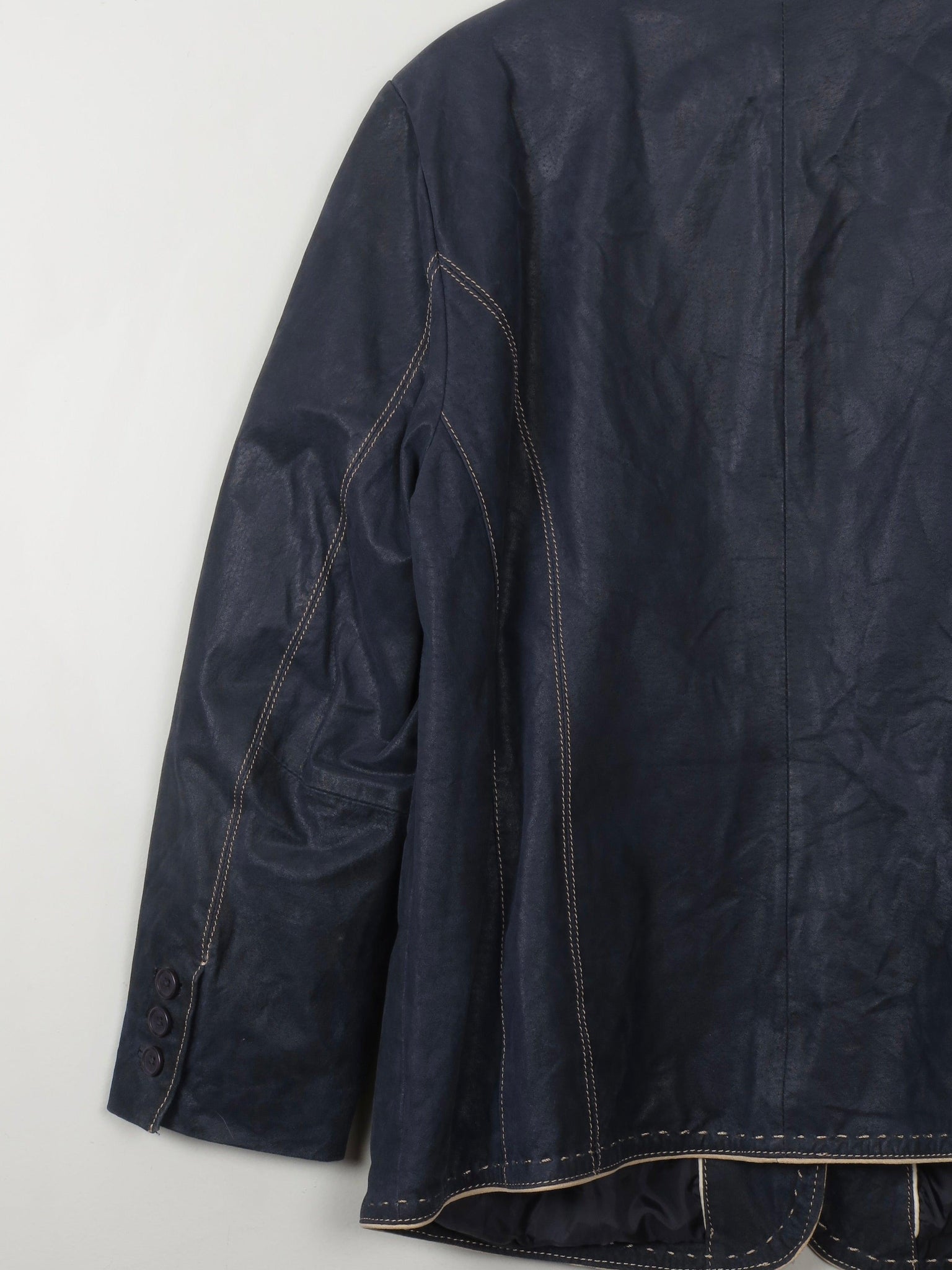 Women's Vintage Navy Leather Jacket L/XL - The Harlequin