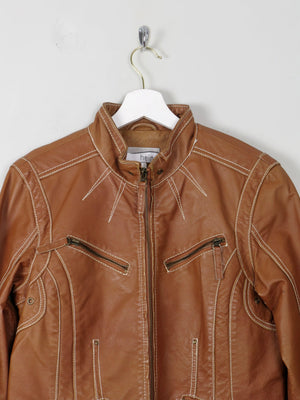 Women's Vintage Tan Leather Biker Jacket S/M - The Harlequin