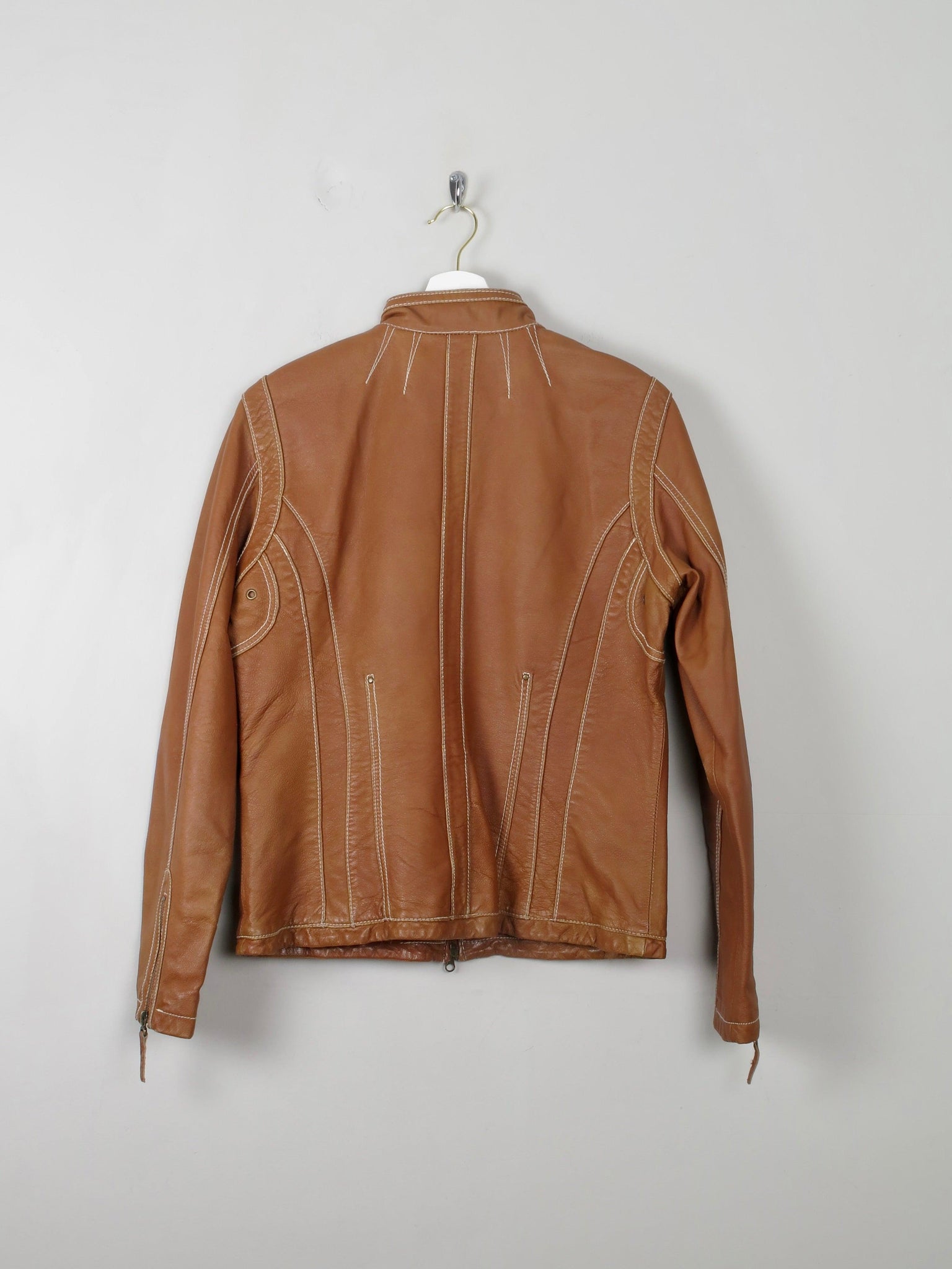 Women's Vintage Tan Leather Biker Jacket S/M - The Harlequin