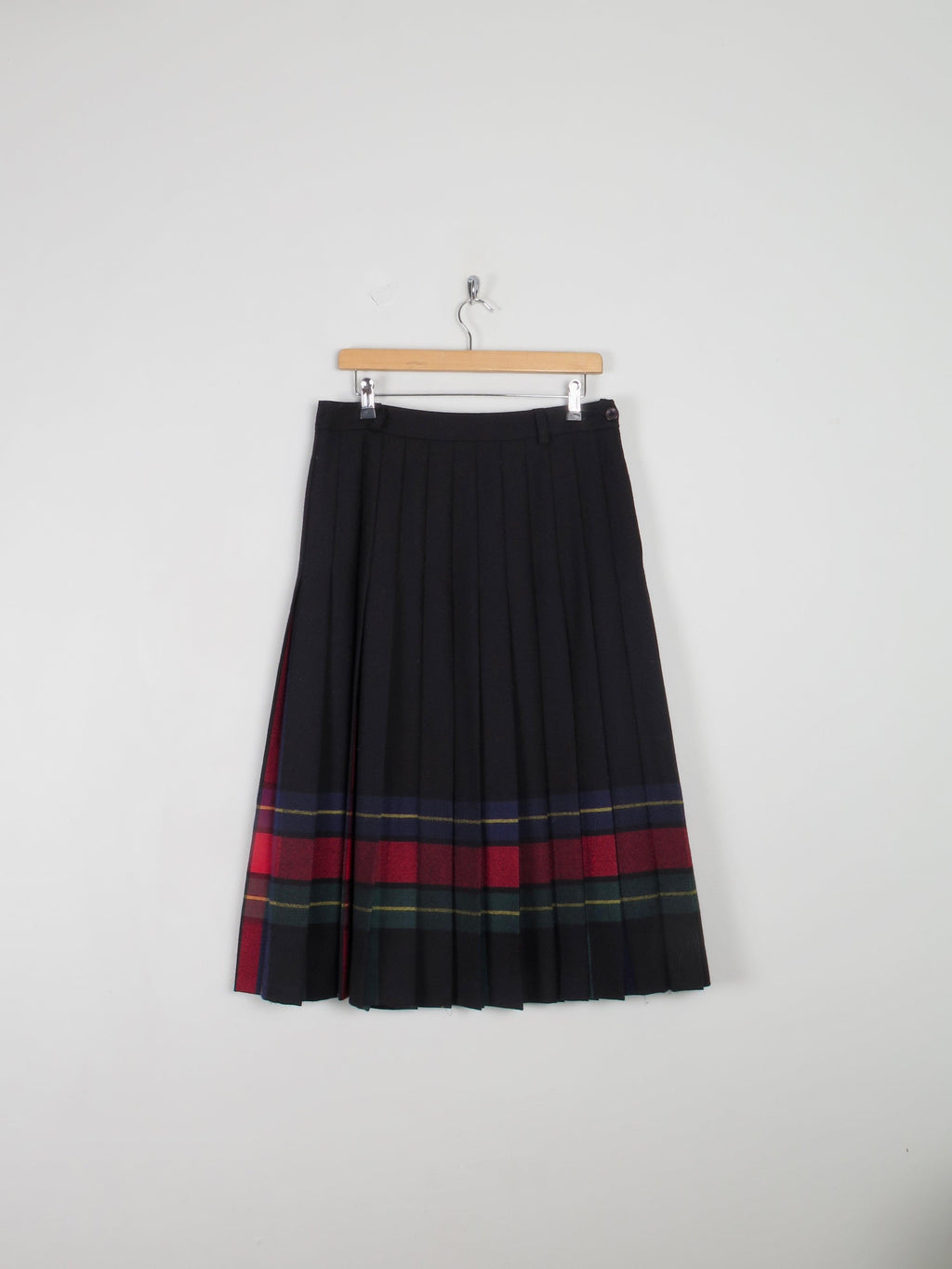 Black Wool Pleated Midi Skirt With Stripes 32" 14 - The Harlequin
