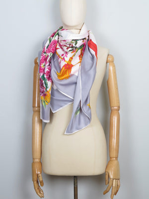 Extra Large Grey/Pink/Red Floral & Tassel Print  Scarf - The Harlequin