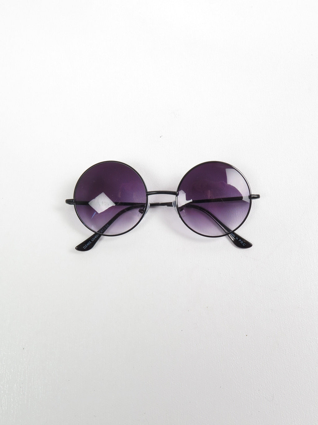 Lennon Style Round Sunglasses With Black Frames & Dark Purple Lenses - The Harlequin