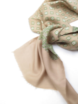 Mens Classic Vintage Caramel & Green  Printed Cravat Style Scarf - The Harlequin