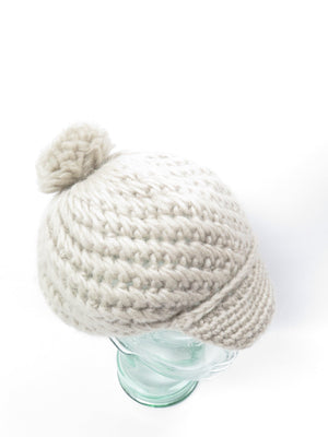 Stone Cream Hand Crochet 70s Peaked Cap/Beret  S-L - The Harlequin
