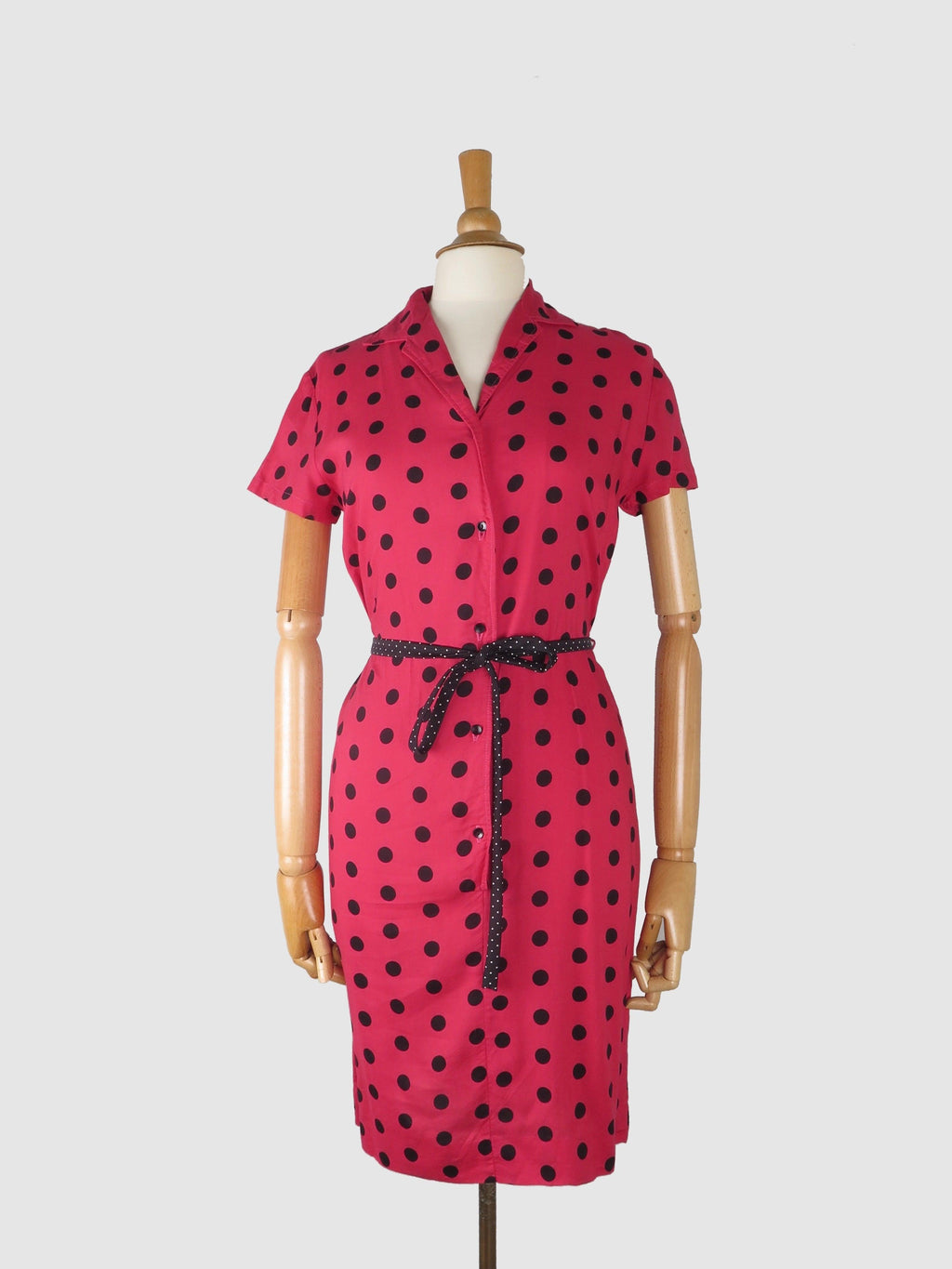 1950s Dark Pink Polka Dot Vintage Dress S - The Harlequin