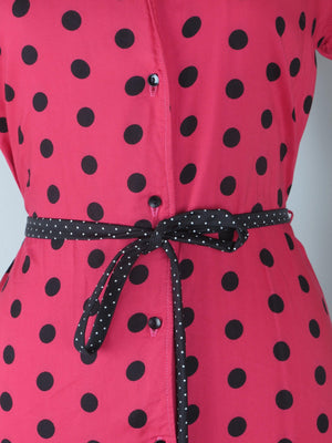 1950s Dark Pink Polka Dot Vintage Dress S - The Harlequin