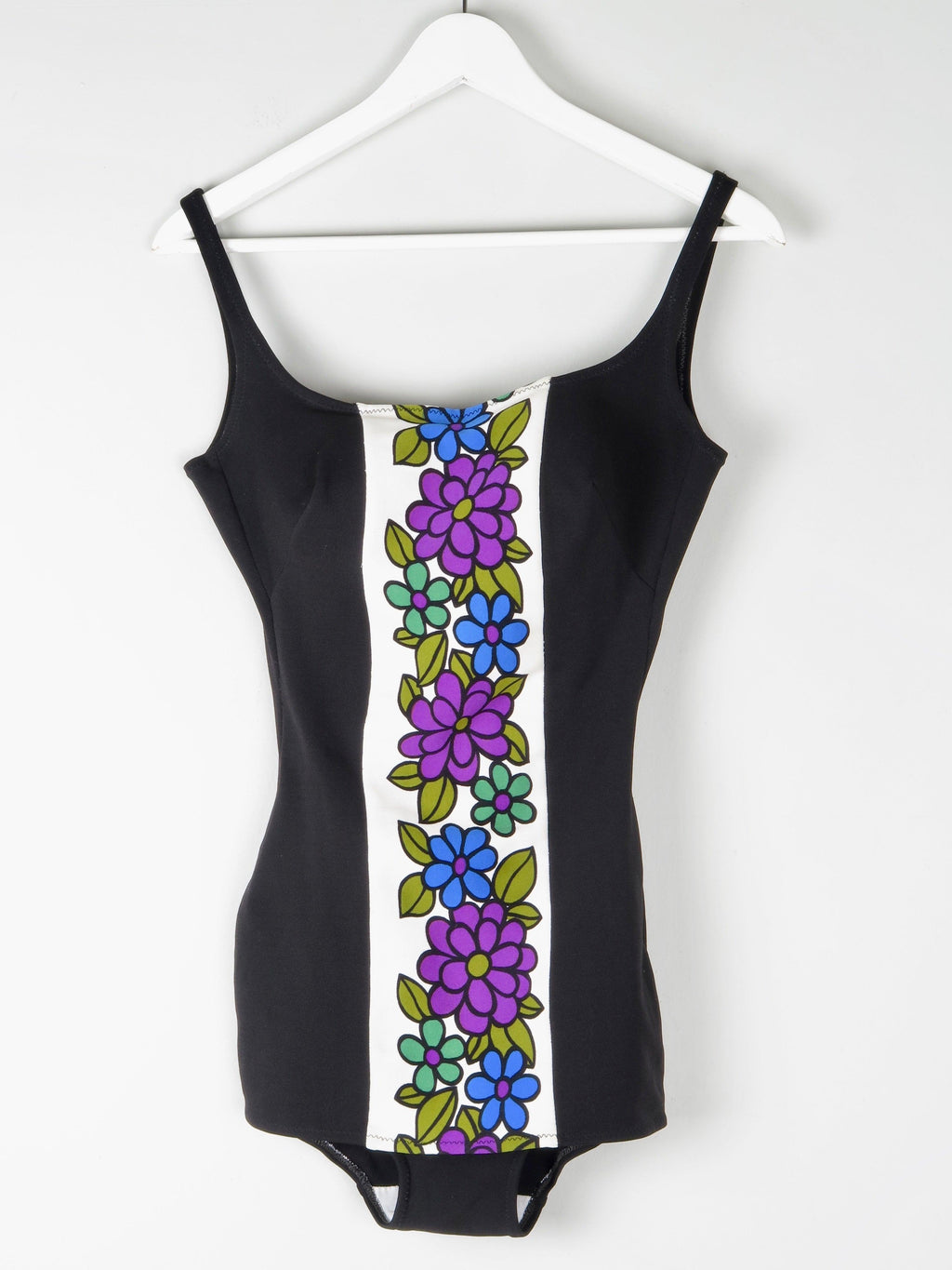 Vintage 1960s Black Swimsuit With Floral Design 10/12 - The Harlequin