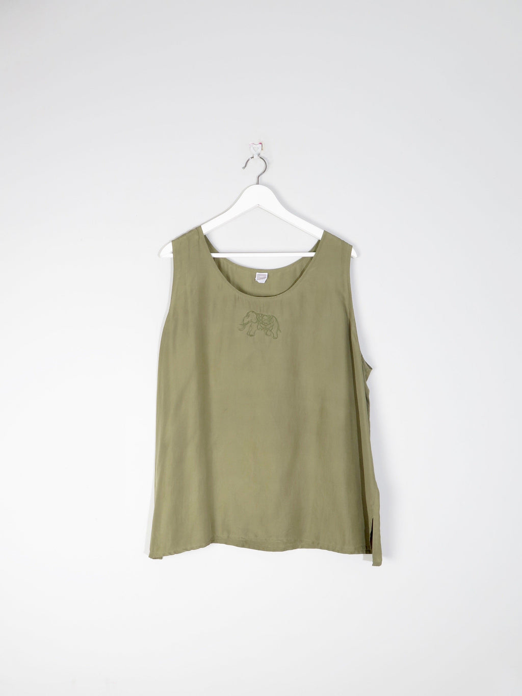 Green Silk Vintage Vest Top XL - The Harlequin