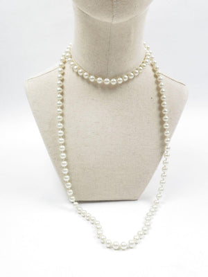 Long Stringed 1920s Style Necklace Ivory Glass Pearls - The Harlequin
